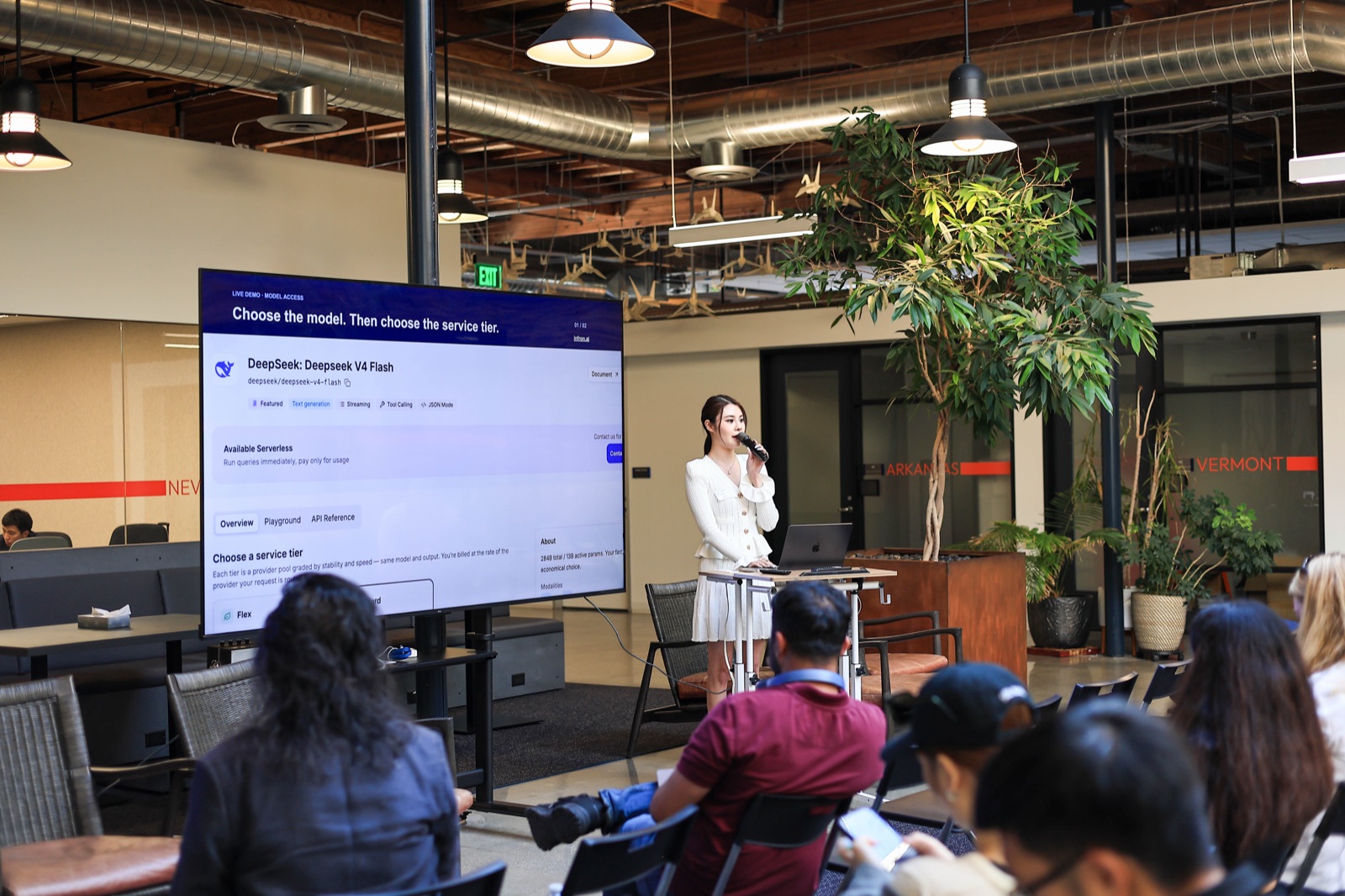 A live demo of model access and routing — choosing a model and a service tier through one API — on the AI Infra Signal demo floor