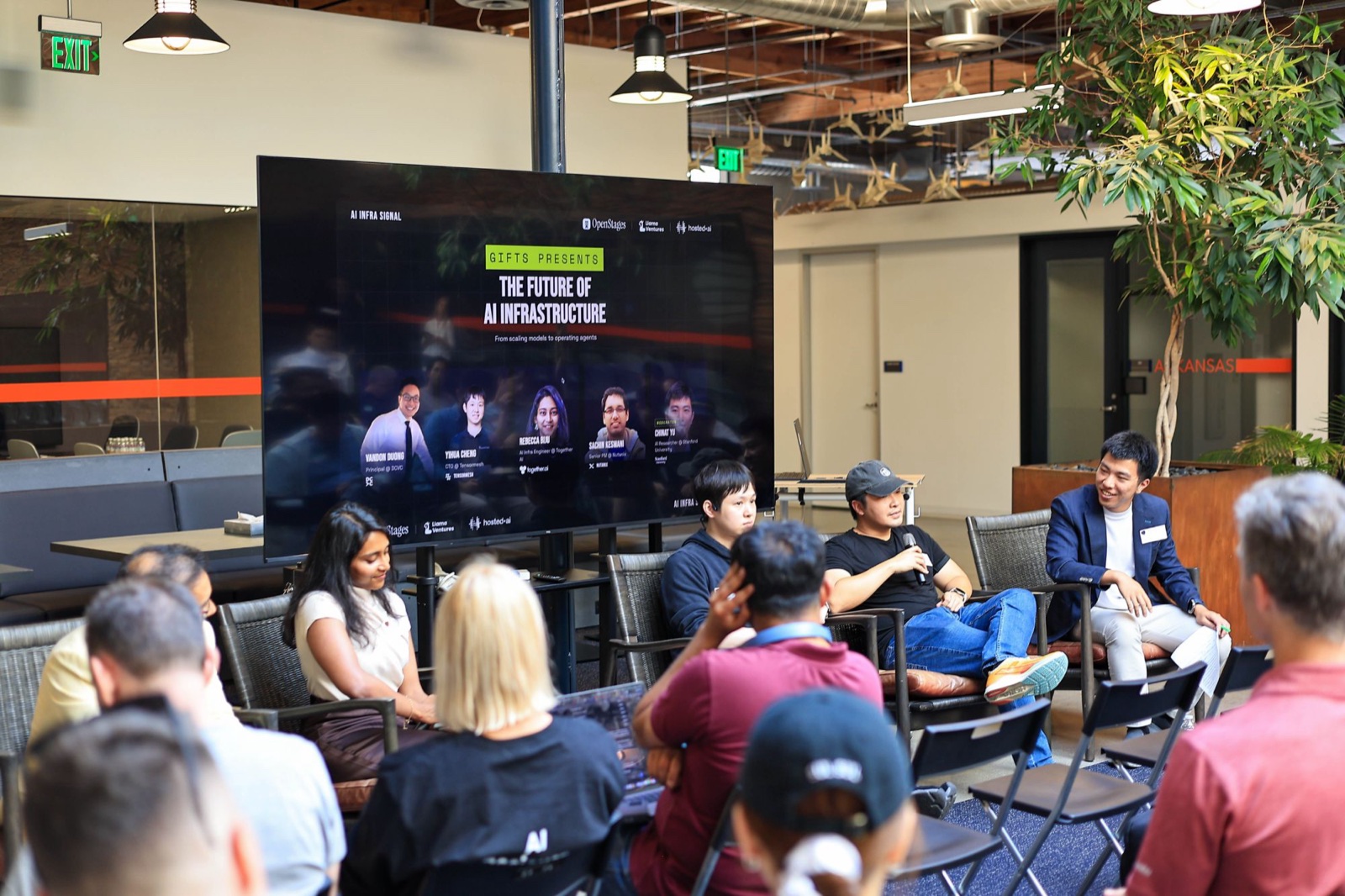 The GIFTS panel on the future of AI infrastructure at AI Infra Signal — Vandon Duong, Yihua Cheng, Rebecca Biju, Sachin Keswani, and moderator Chinat Yu