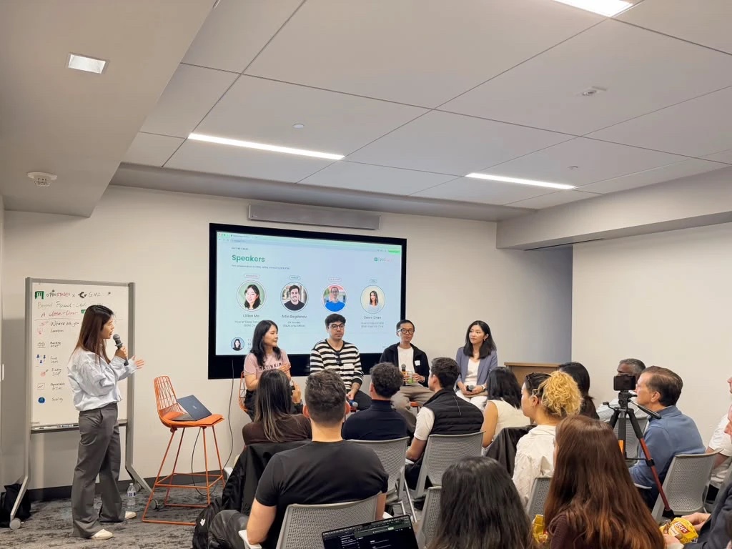 The Beyond Founder-Led Sales panel taking questions from 150 founders in San Francisco